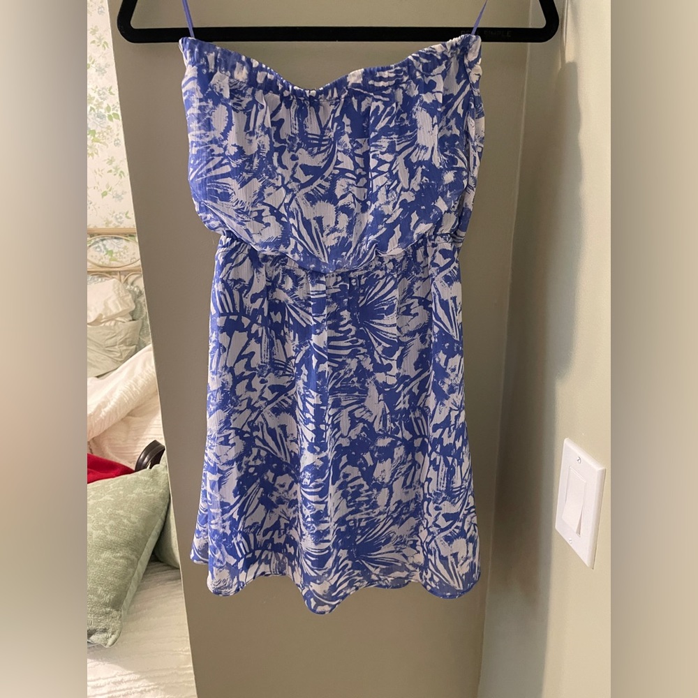 Blue & White Strapless Dress
